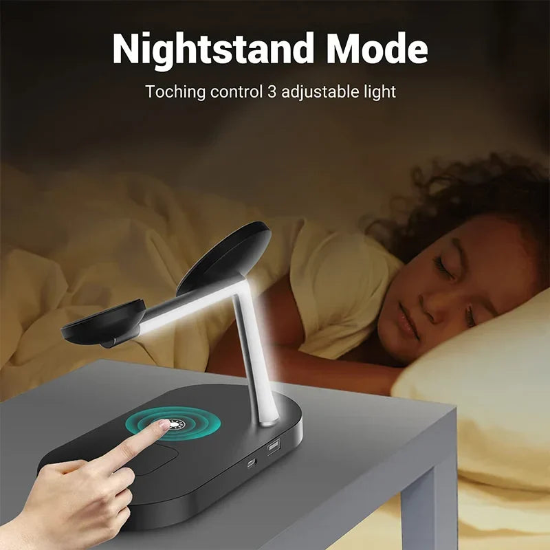 Rayvia 3-In-1 Wireless Charging Station for Smartphone Smartwatch and Earbuds with Night Light