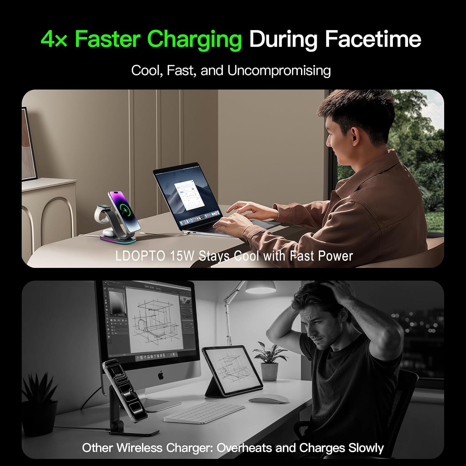 Wireless Charger 3 in 1 for Iphone, Magnetic Charging Station for Apple Family with Adjustable Multicolor Ambient Light, 15W Fast Magsafe Charger Stand,For Iphone17-12-Iwatch Airpods Series