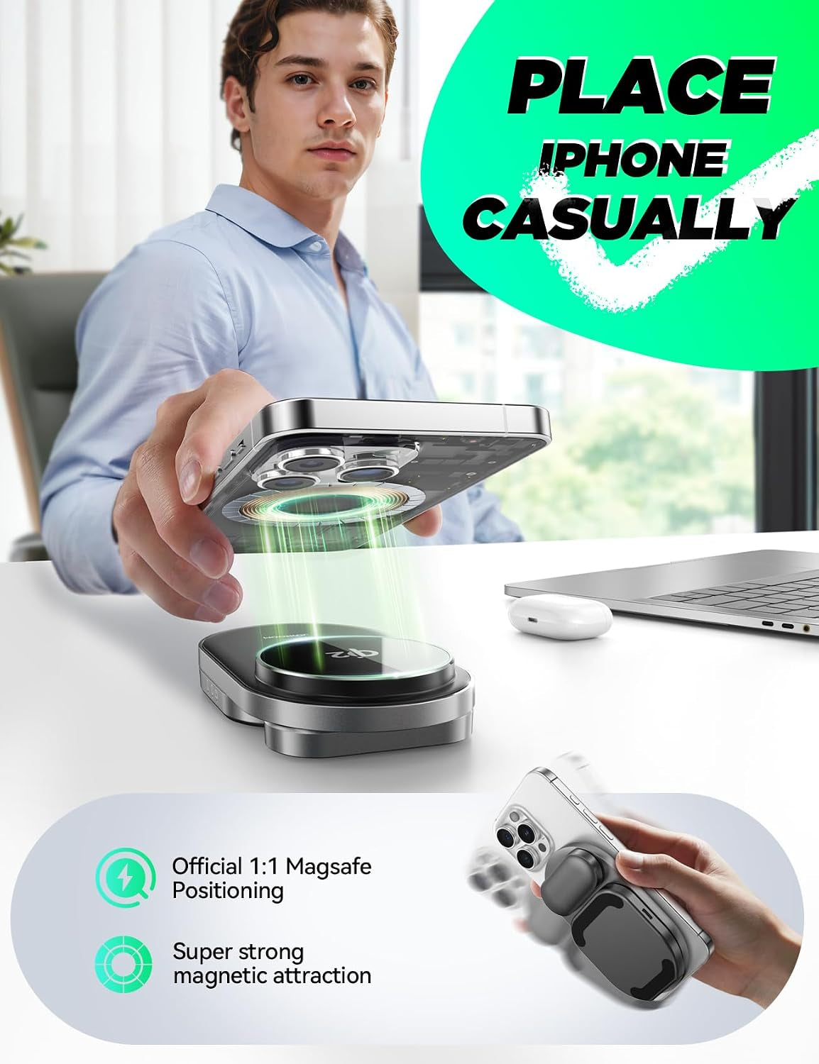Qi2 3 in 1 Wireless Charging Station, 15W Fast Wireless Charger Stand for Iphone 16/15/14/13, Apple Watch, Airpods, Magnetic Foldable for Magsafe Charger for Multiple Devices (With 30W Adapter)