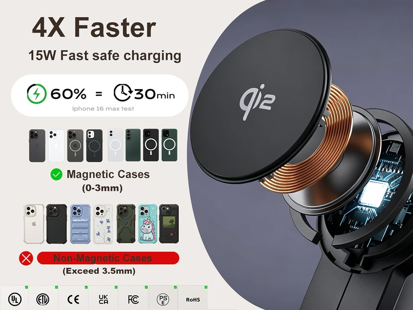 Wireless Charger 3 in 1 for Iphone, Magnetic Charging Station for Apple Family with Adjustable Multicolor Ambient Light, 15W Fast Magsafe Charger Stand,For Iphone17-12-Iwatch Airpods Series