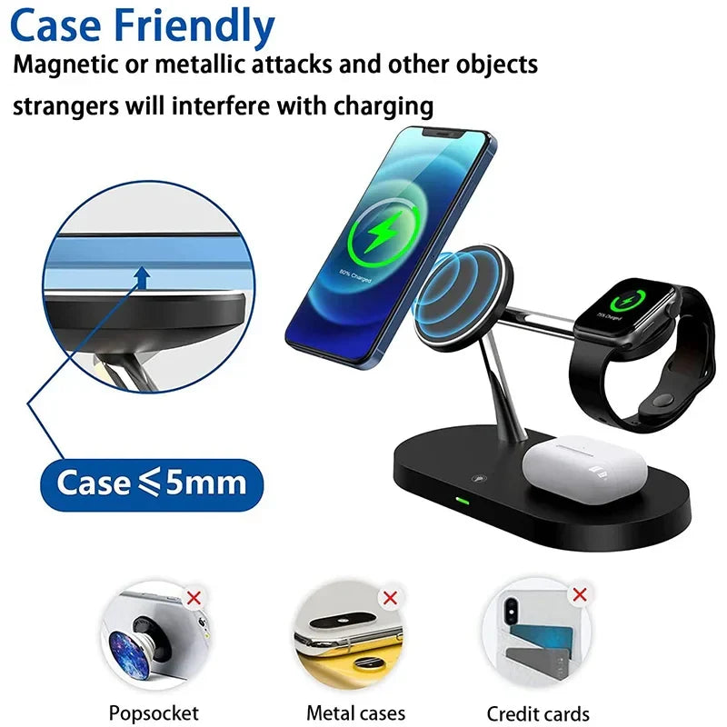 Rayvia 3-In-1 Wireless Charging Station for Smartphone Smartwatch and Earbuds with Night Light