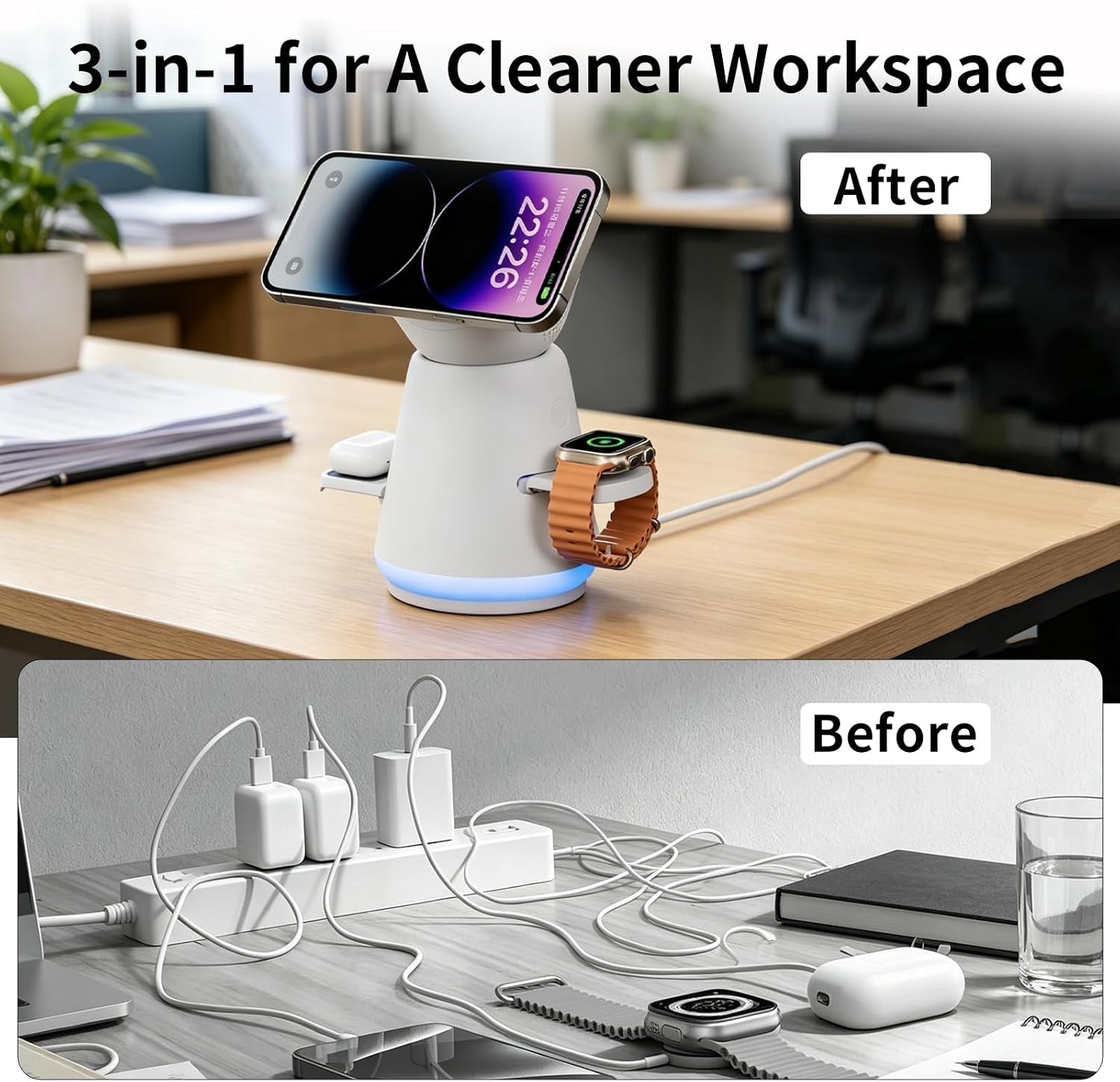 3-In-1 Rotatable Magsafe Wireless Charging Station for Apple, 25W Total Output Fast Charging Magnetic Dock Compatible with Iphone 12/13/14/15/16/17 Series, Apple Watch,Air Pods (Adapter Included)